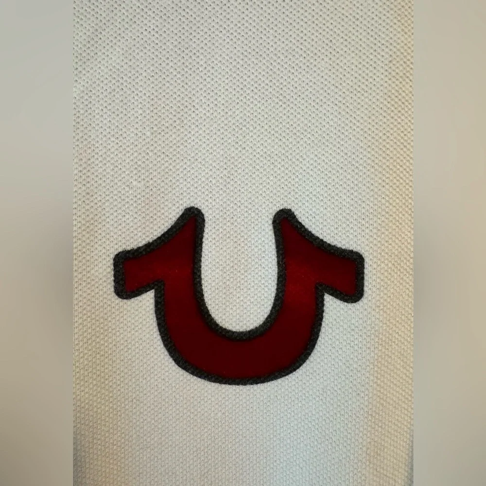 True Religion White Polo Shirt with Red Logo Graphic Polo